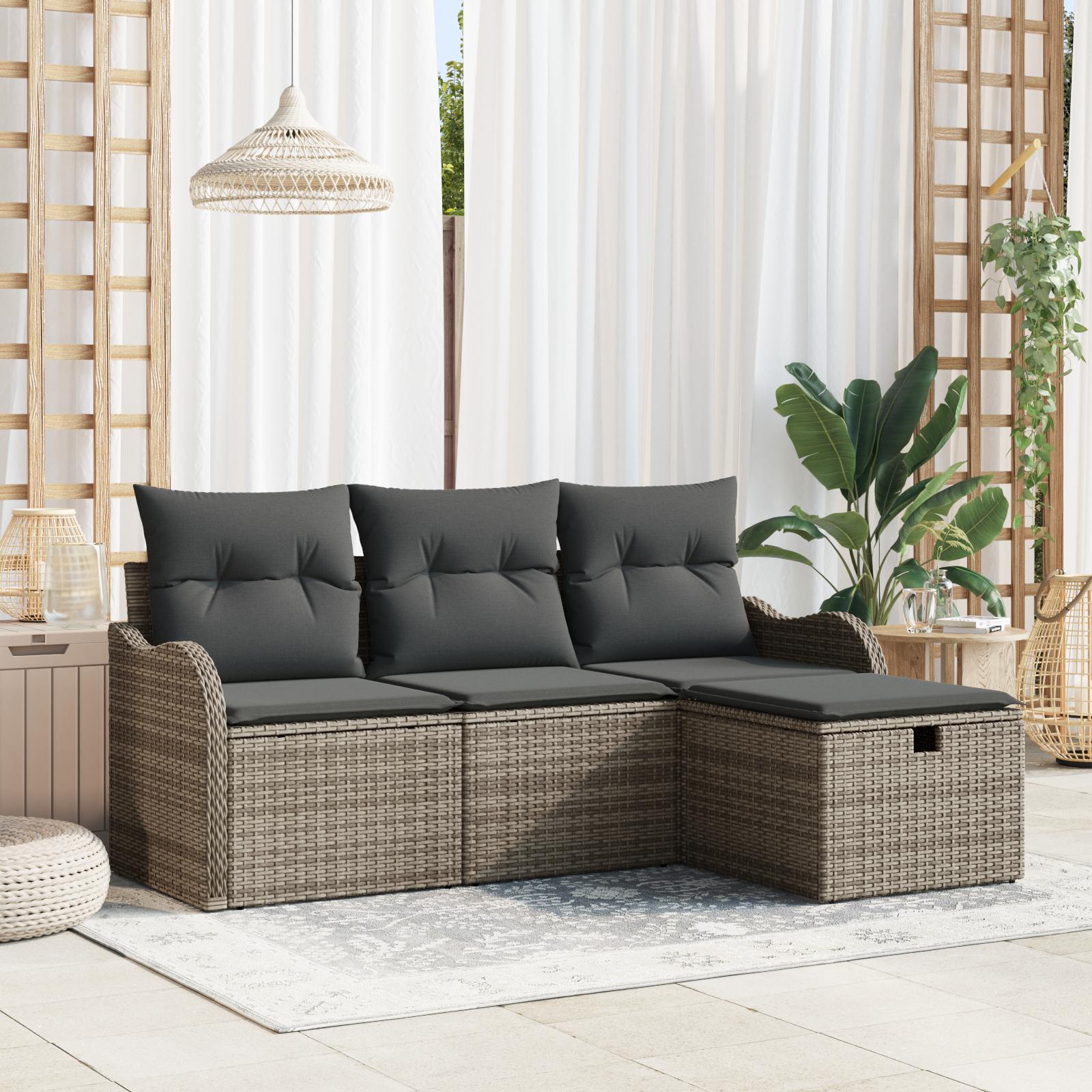 Havesofa SÃ¦t med pude 4 stk GrÃ¥ 176 x 117 x 85 cm Poly rattan