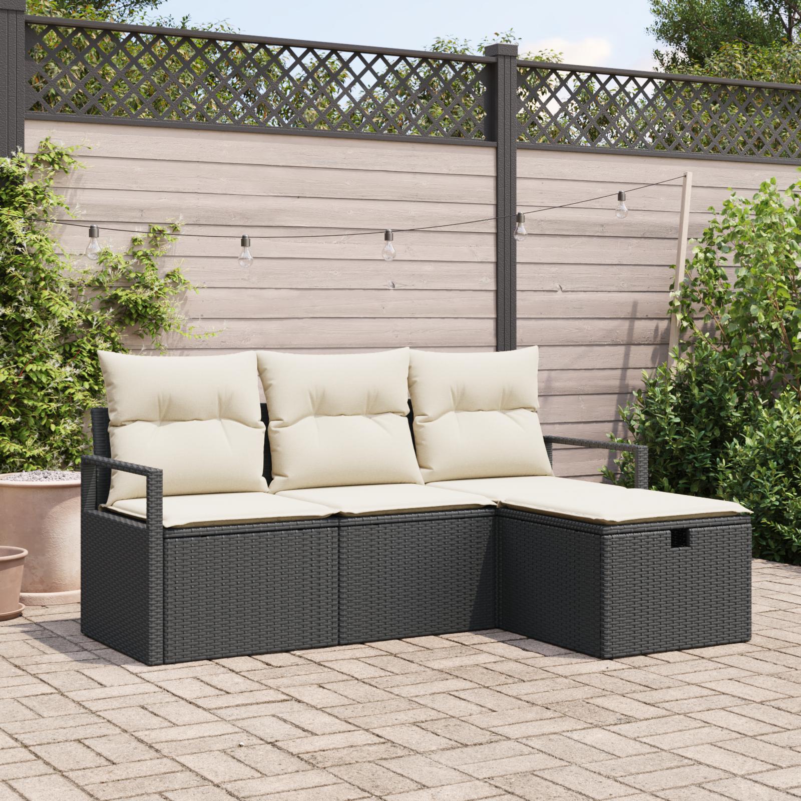 Havesofa SÃ¦t 4 stk Sort og cremefarvet 175 x 117 x 85 cm
