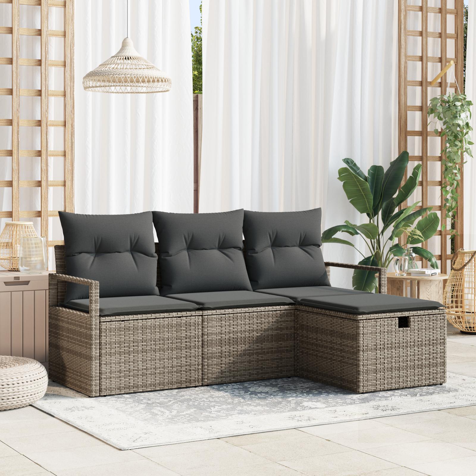 Havesofa SÃ¦t med pude 4 stk GrÃ¥ 175 x 117 x 85 cm Poly rattan