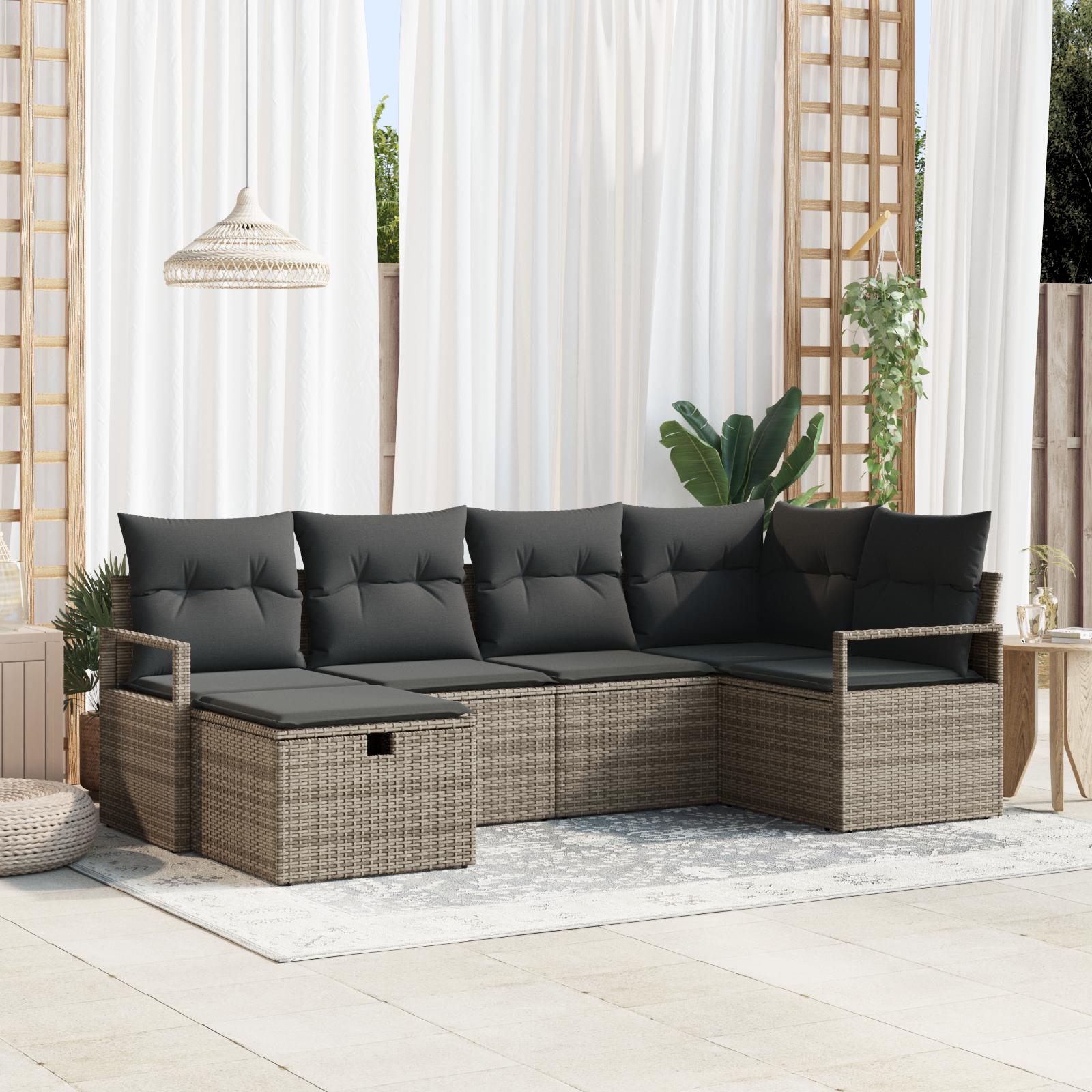 Havesofa SÃ¦t med pude 6 stk GrÃ¥ 232 x 122 x 85 cm Poly rattan