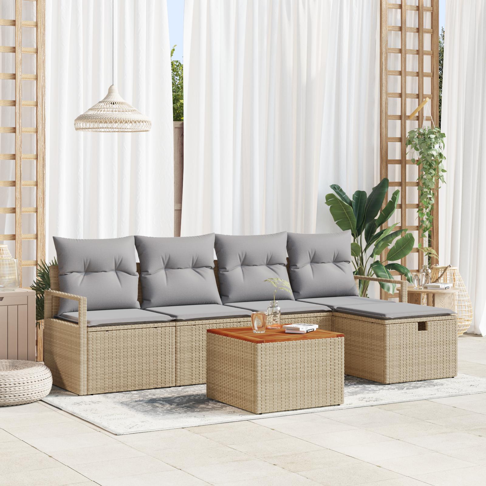 Havesofa SÃ¦t med pude med opbevaring 6 stk Beige Poly rattan