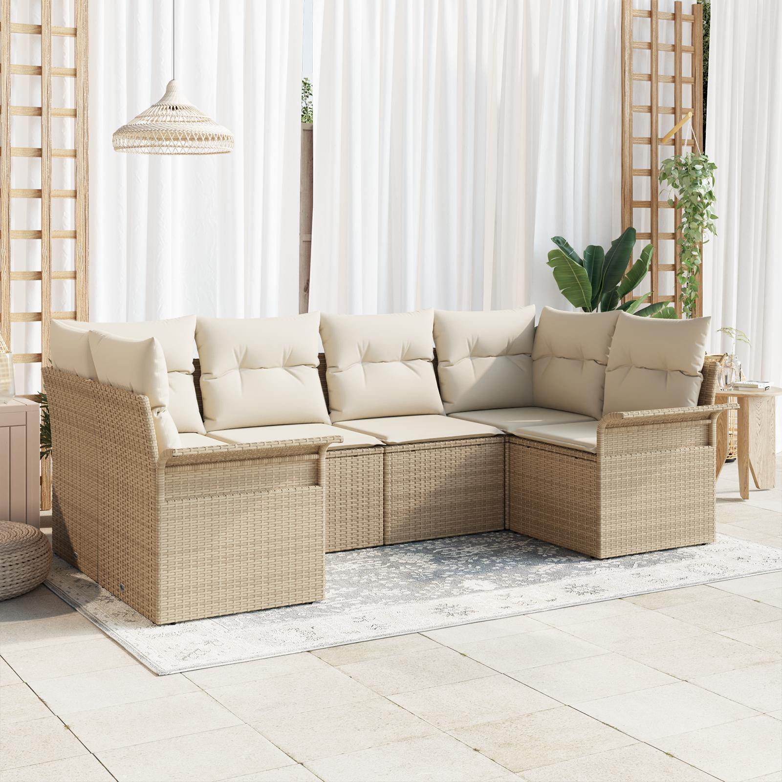 Havesofa Sæt med pude med opbevaring 6 stk Beige Poly rattan