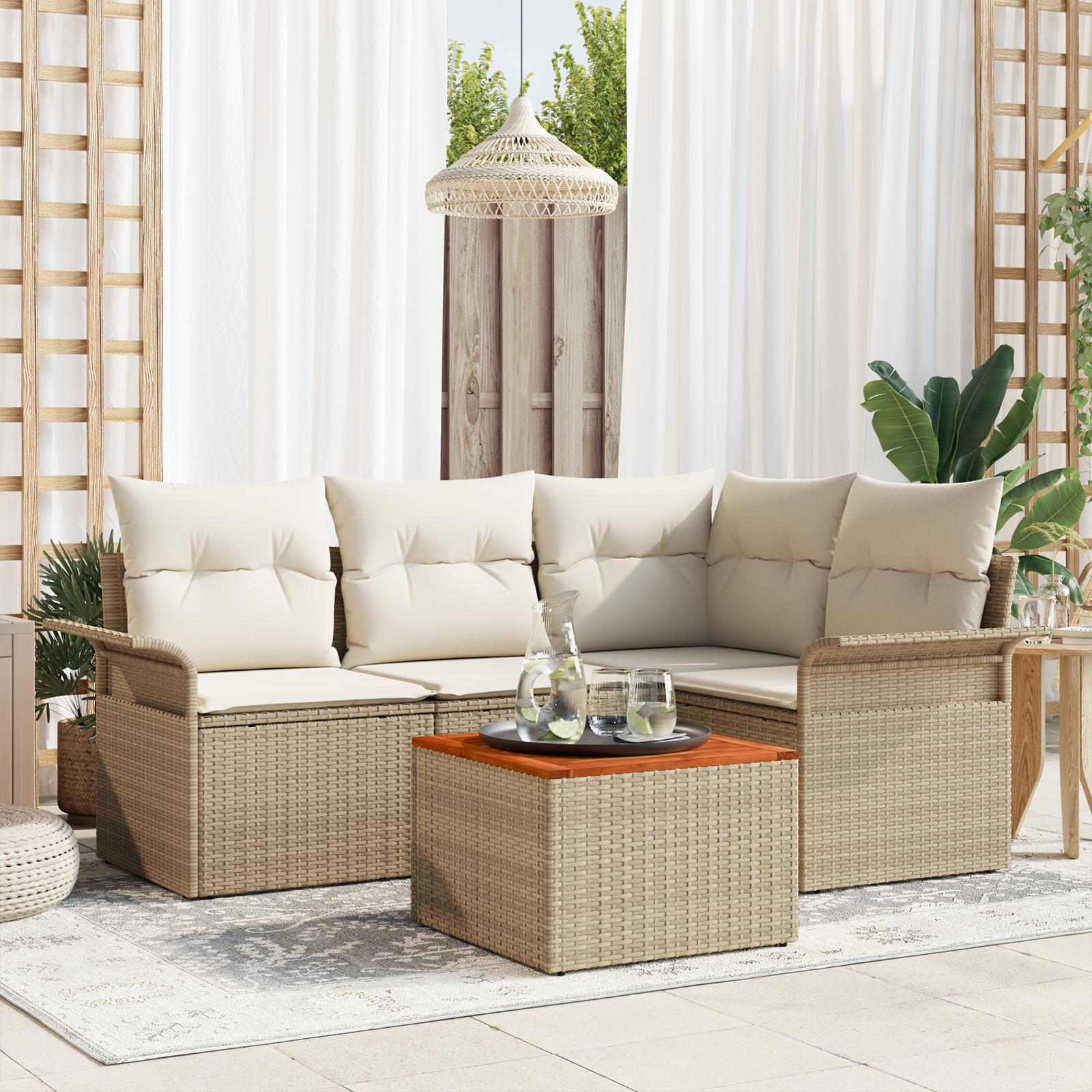 Havesofa Sæt med pude 5 stk Beige og creme 55 x 55 x 37 cm