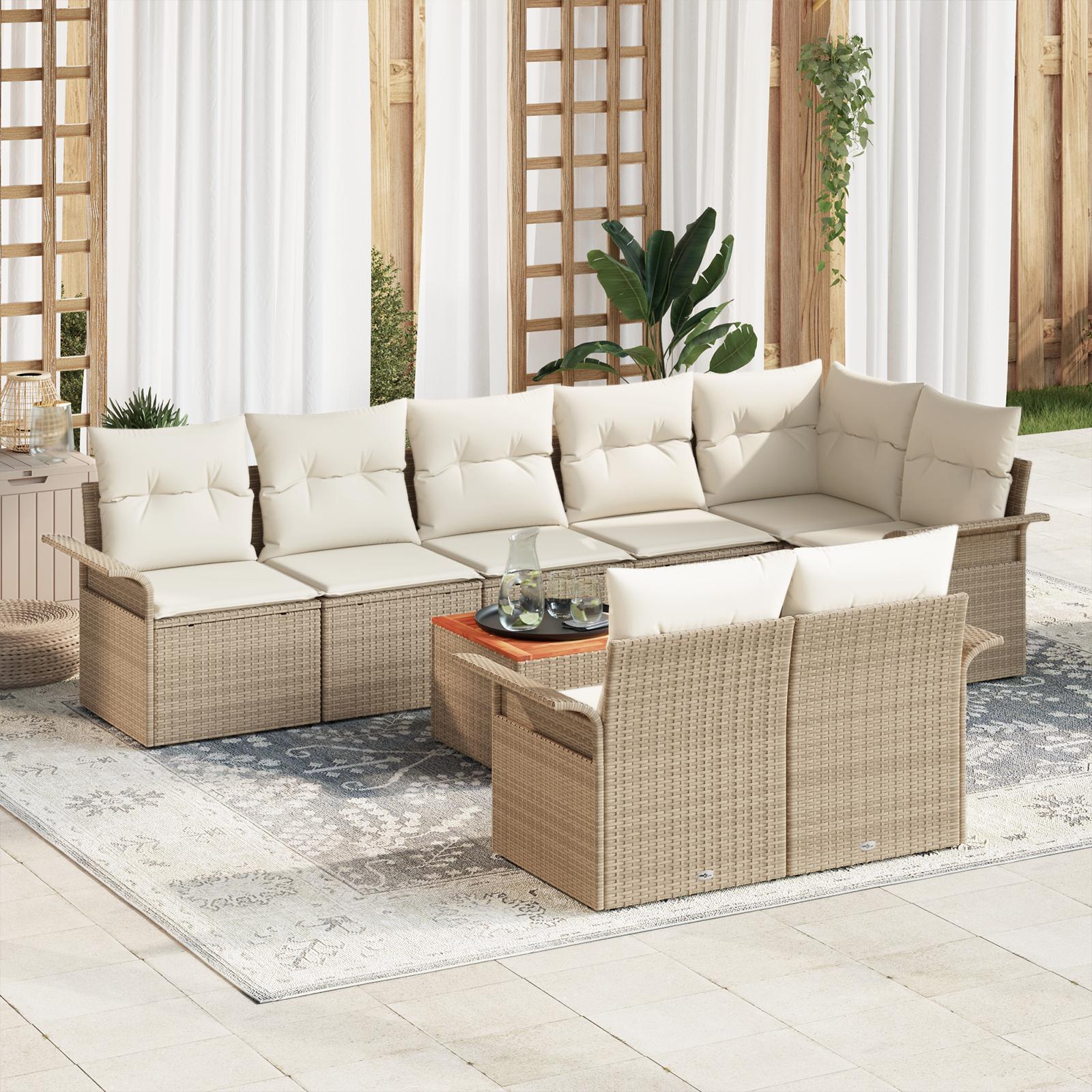 Havesofa Sæt med pude med opbevaring 9 stk Beige og creme