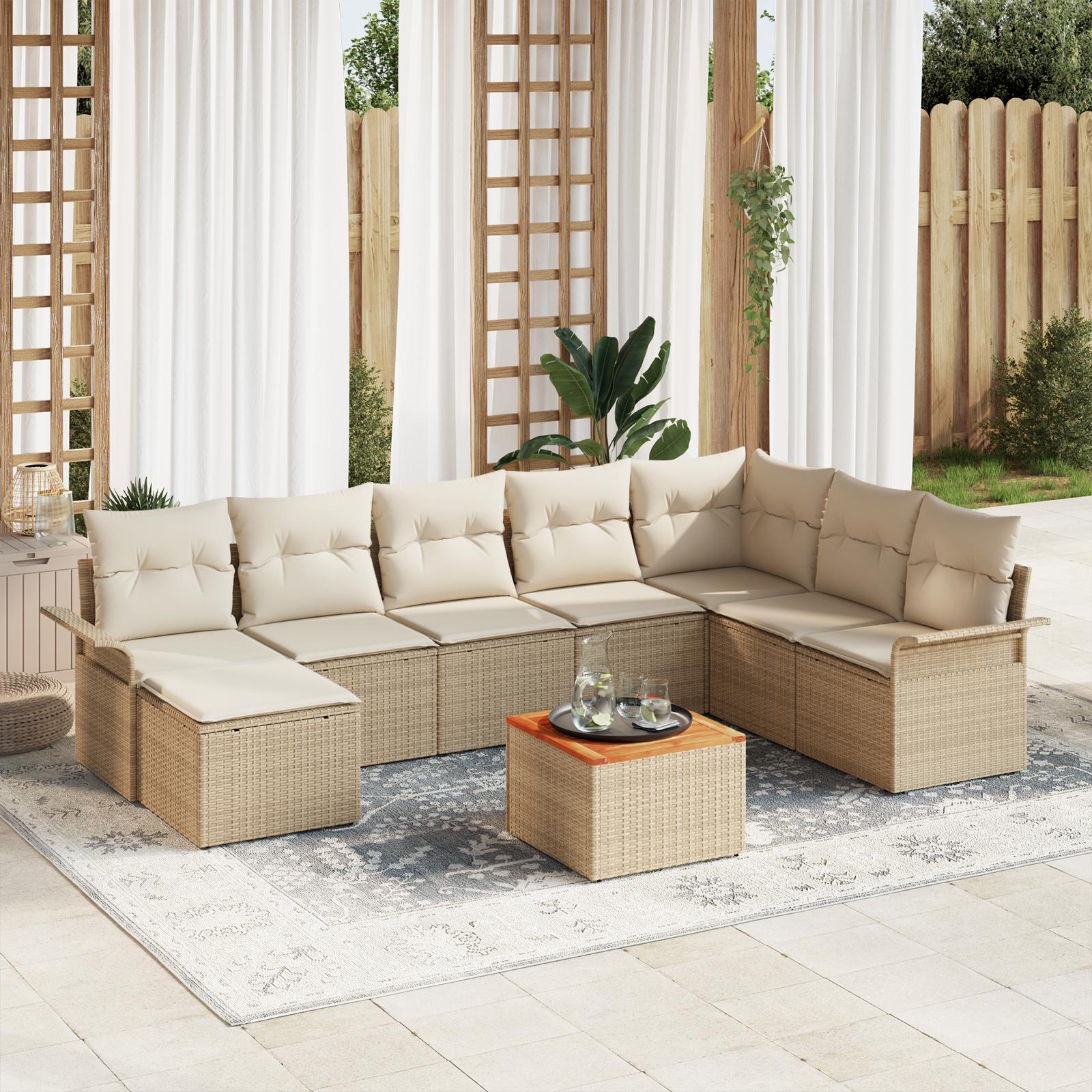 Havesofa Sæt med pude med opbevaring 9 stk Beige og creme