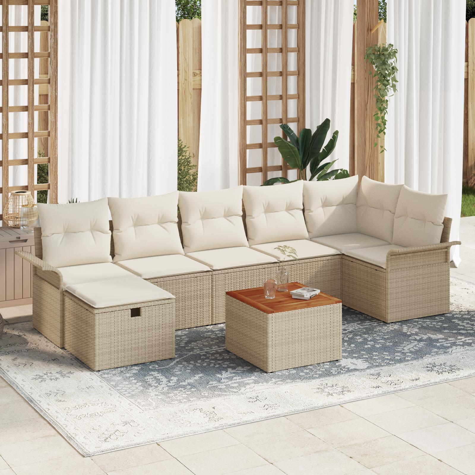 Havesofa SÃ¦t med pude med opbevaring 8 stk Beige Poly rattan