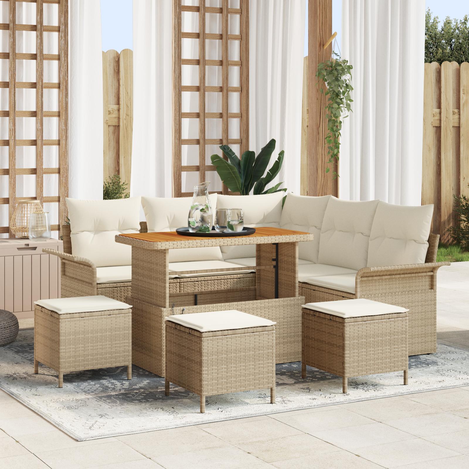 Havesofa SÃ¦t med pude 9 stk Beige og creme 110 x 55 x 71 cm