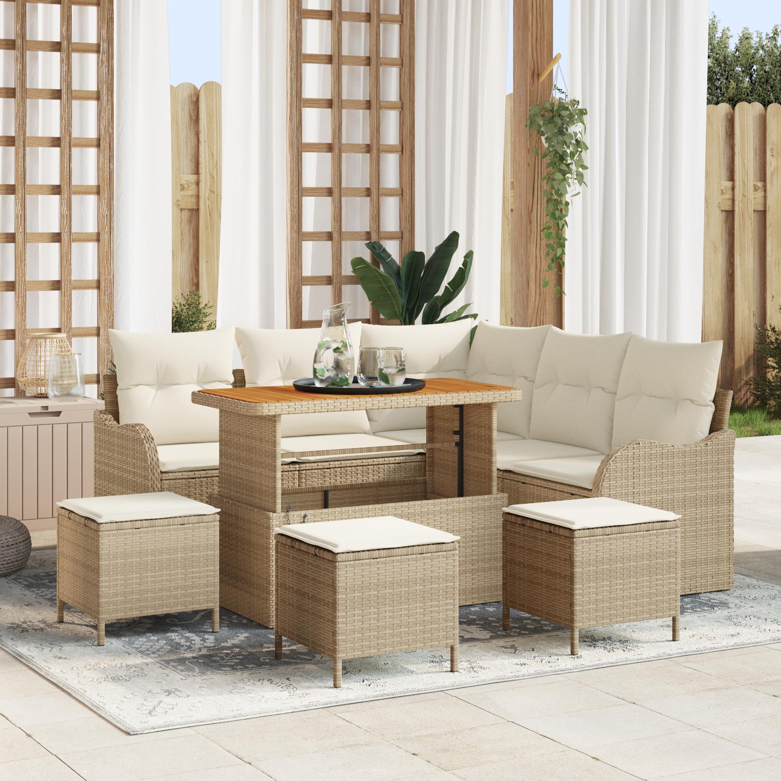 Havesofa SÃ¦t med pude 9 stk Beige og creme 110 x 55 x 71 cm