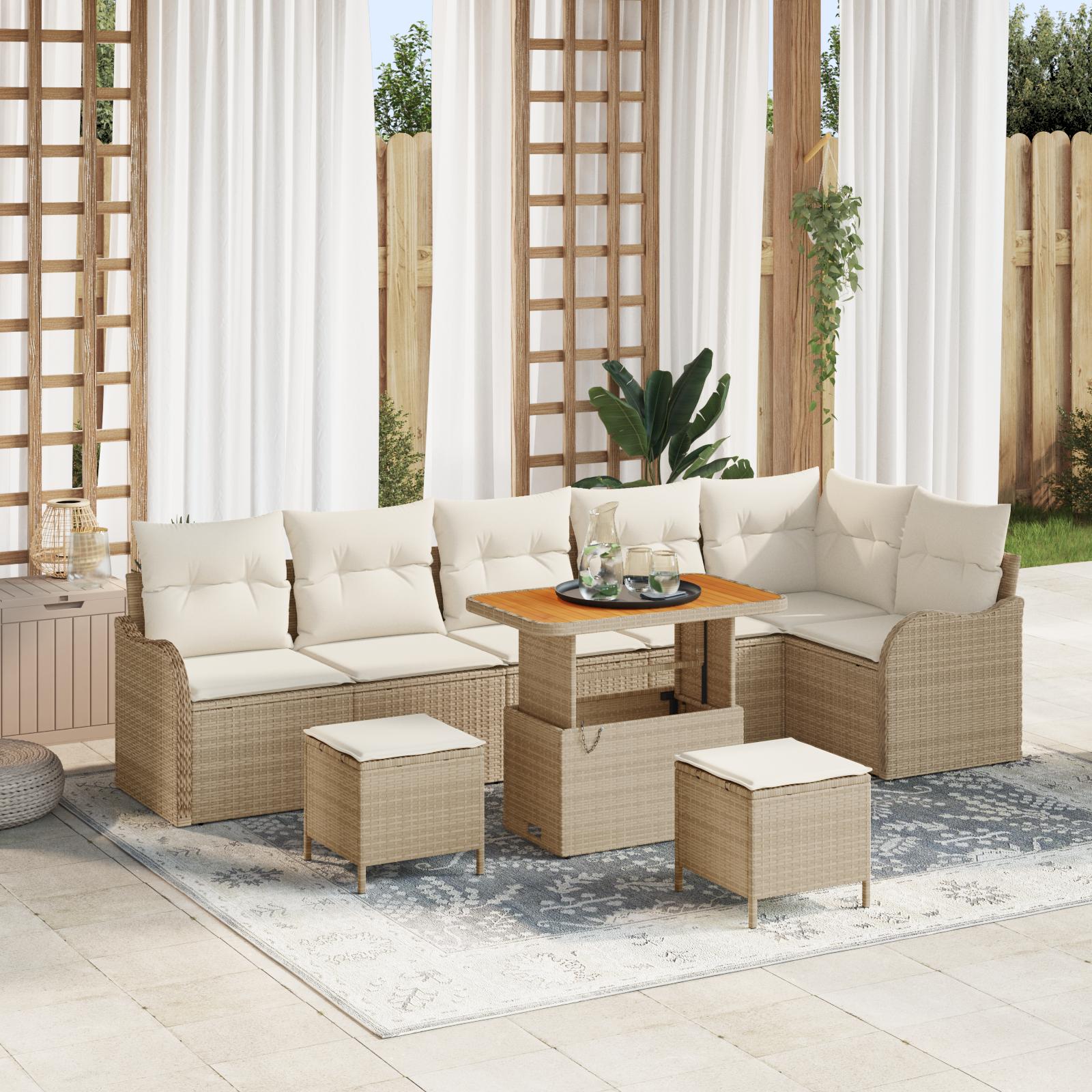 Havesofa Sæt med pude 9 stk Beige og creme 90 x 55 x 71 cm