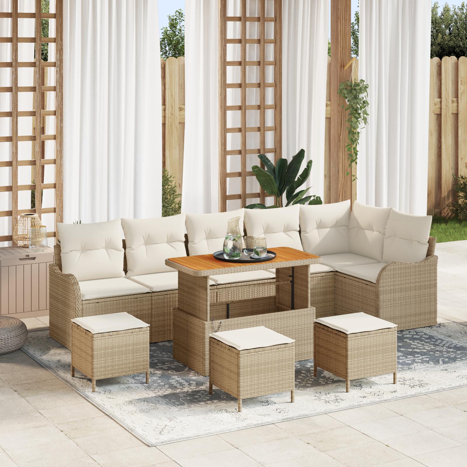 Havesofa Sæt med pude 10 stk Beige og creme 110 x 55 x 71 cm