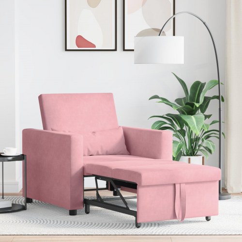 Enkelt Sofa Seng med hjul Lys pink 90 x 165 x 87 cm Fløjl