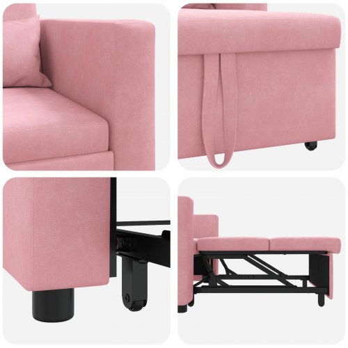 Enkelt Sofa Seng med hjul Lys pink 90 x 165 x 87 cm Fløjl
