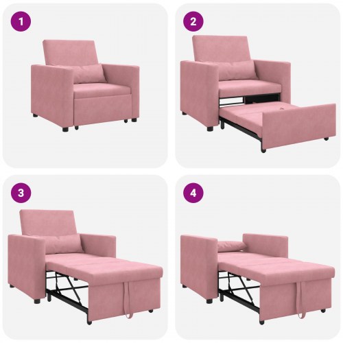 Enkelt Sofa Seng med hjul Lys pink 90 x 165 x 87 cm Fløjl