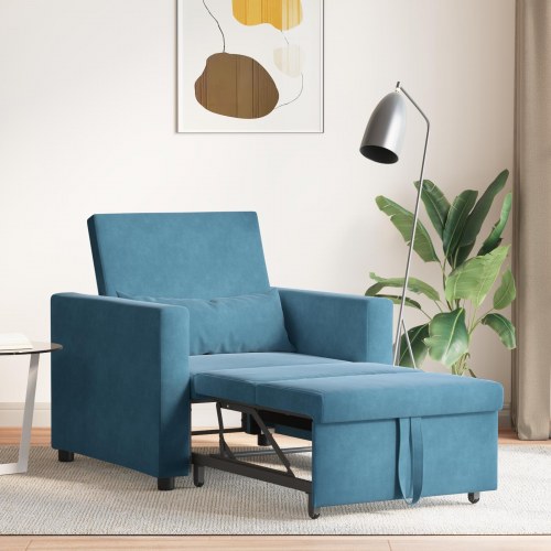 Enkelt Sofa Seng med hjul Blå 90 x 165 x 87 cm Fløjl