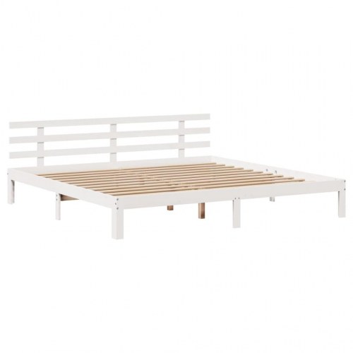 Sengeramme i massivt fyr med hovedgærde og hylder - hvid 200 x 200 cm