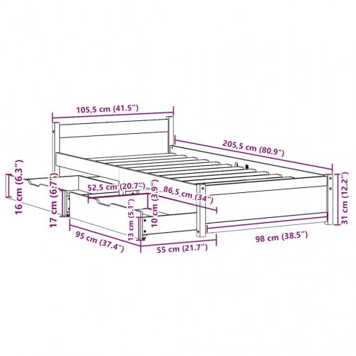 Sengeramme uden madras 100x200 cm massivt fyrretræ hvid