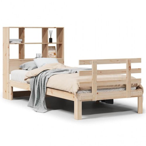 Seng med reol uden madras 90x190 cm massivt fyrretræ