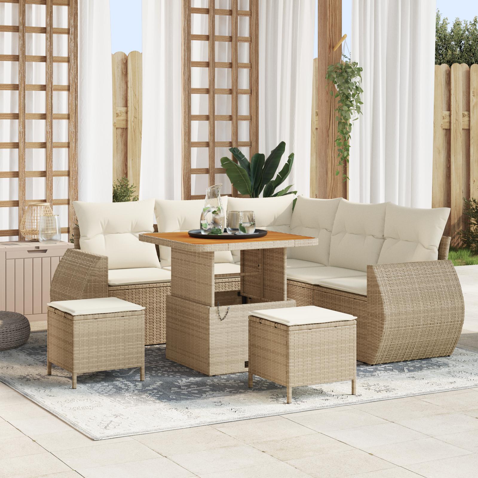 Havesofa sæt 8 stk i beige polyrattan med bord