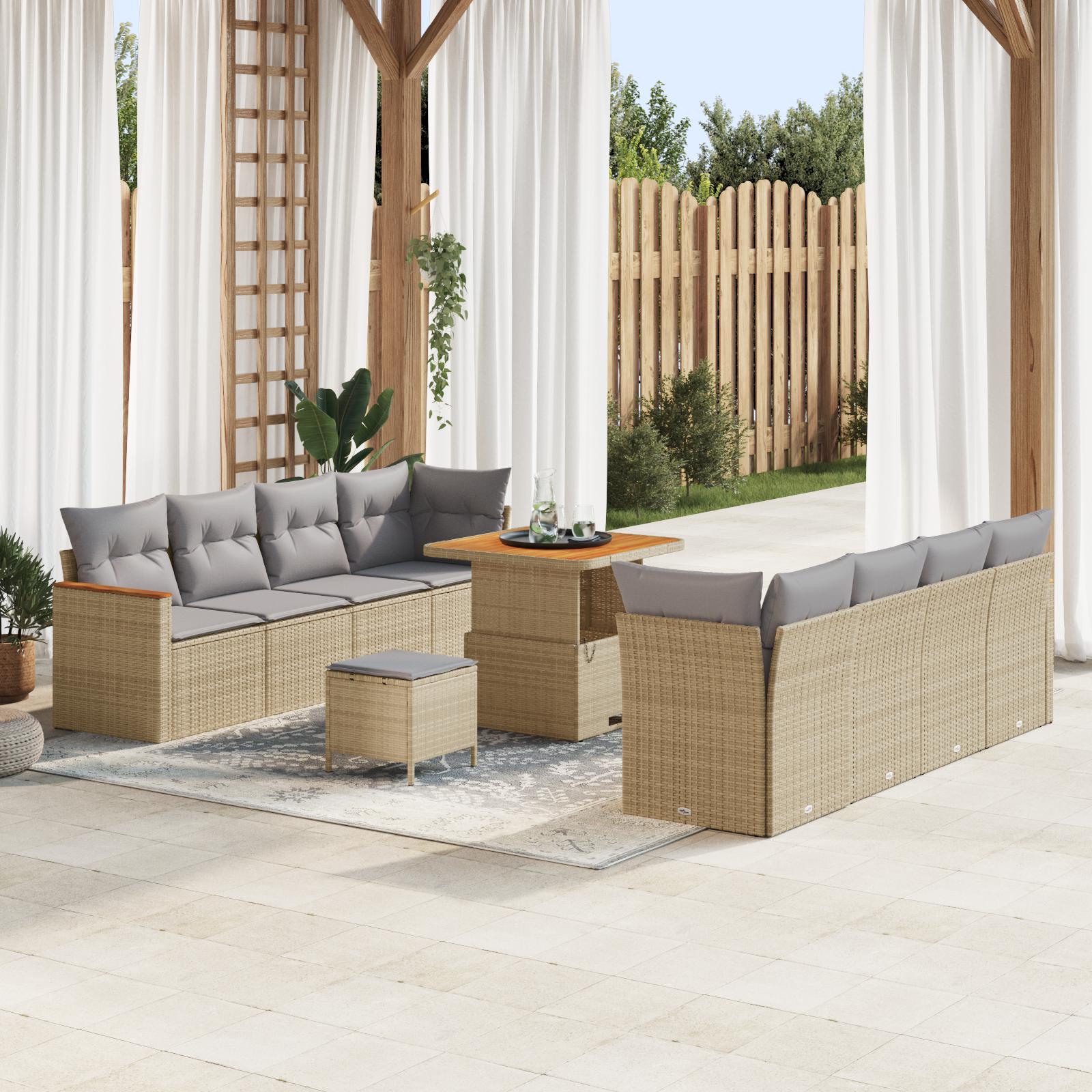 Havesofa SÃ¦t med pude 11 stk Beige Poly rattan