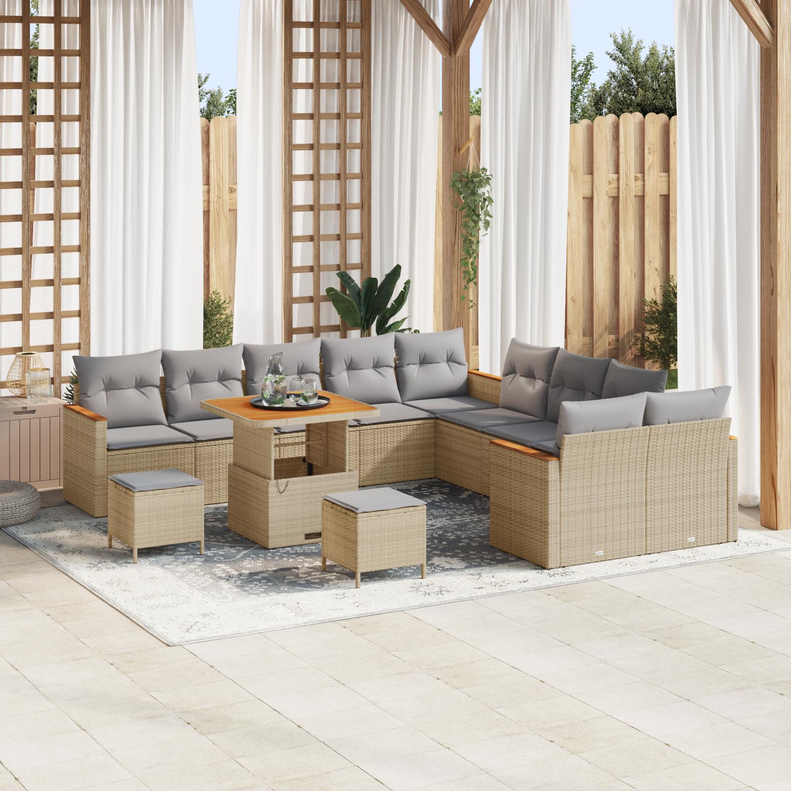 Havesofa SÃ¦t med pude 13 stk Beige Poly rattan