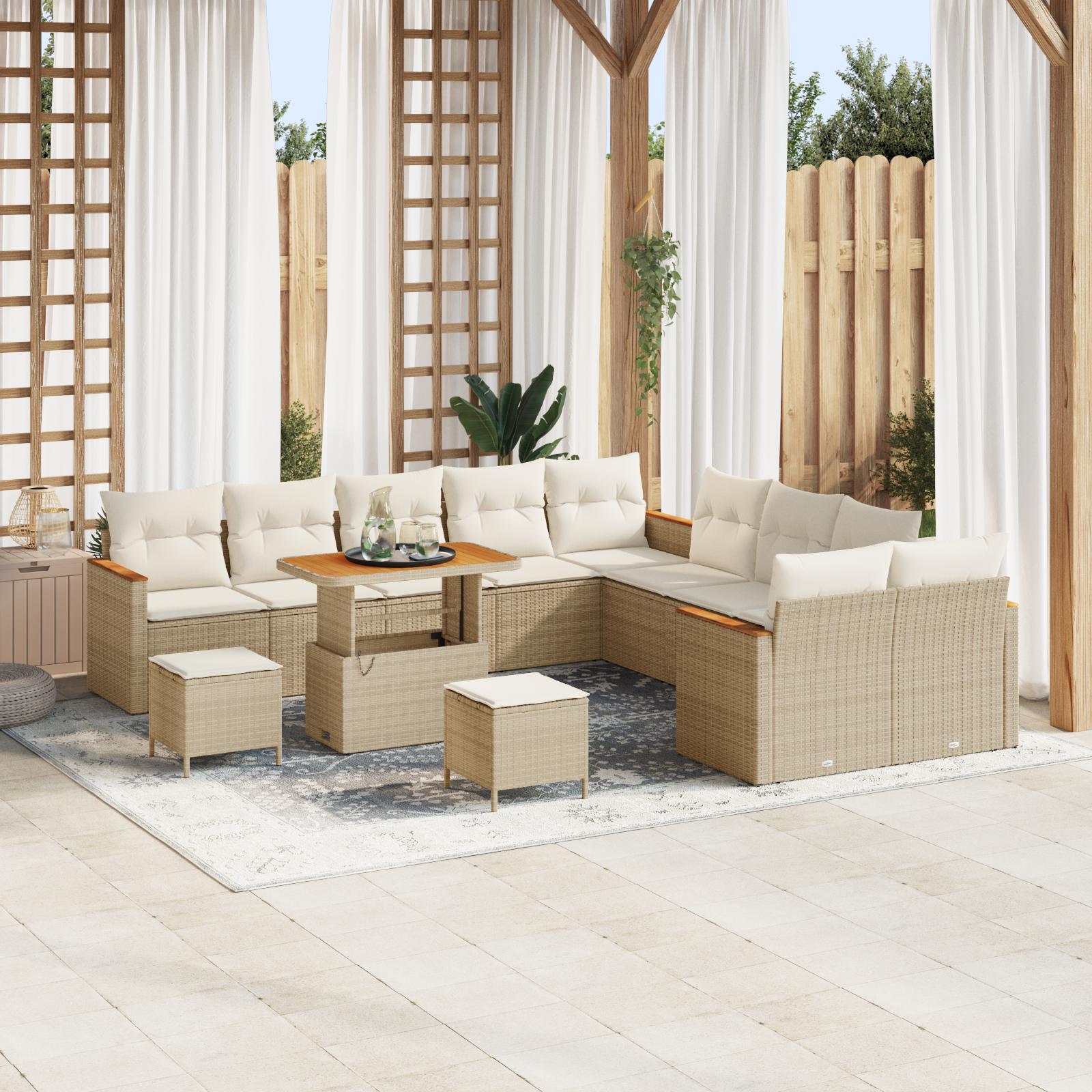 Havesofa SÃ¦t med pude 13 stk Beige Poly rattan