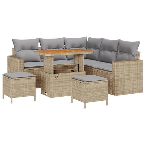 8 Styk Have Sofa Sæt med Puder Beige Poly Rattan Acacia&& 3 Styk Have Spise Sæt med Puder Beige Poly Rattan Acacia
