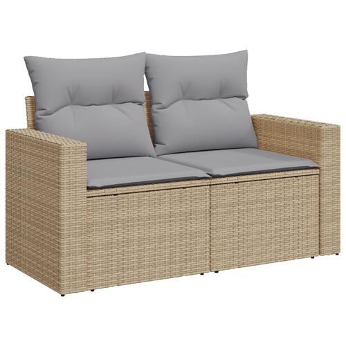 8 Styk Have Sofa Sæt med Puder Beige Poly Rattan Acacia&& 3 Styk Have Spise Sæt med Puder Beige Poly Rattan Acacia