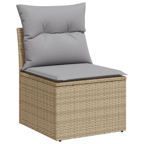 8 Styk Have Sofa Sæt med Puder Beige Poly Rattan Acacia&& 3 Styk Have Spise Sæt med Puder Beige Poly Rattan Acacia