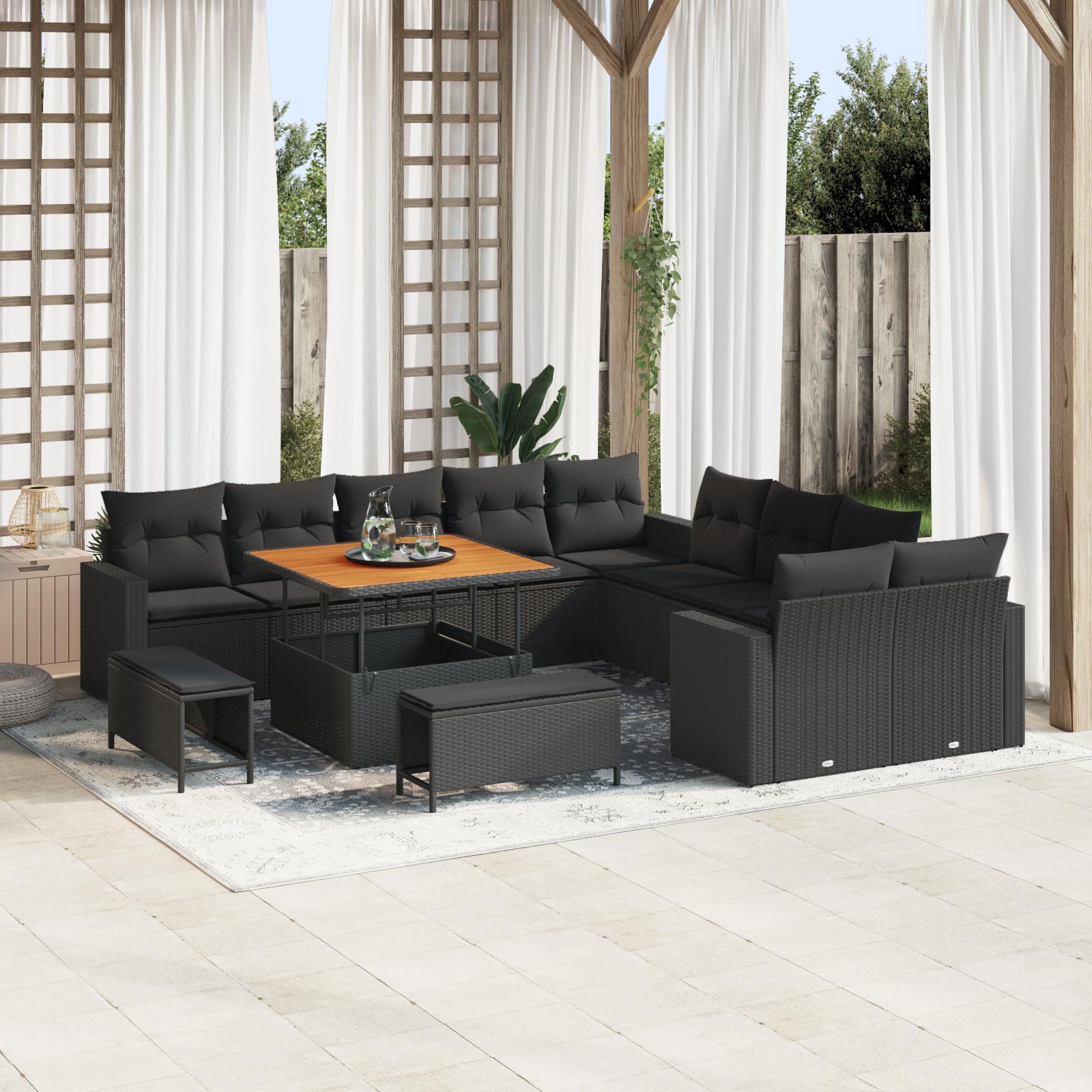 Havesofa SÃ¦t med pude 13 stk Sort 100 x 100 x 71 cm