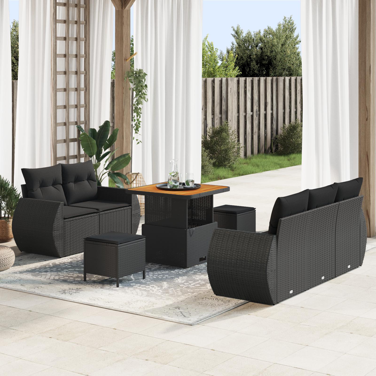 Havesofa SÃ¦t med pude med opbevaring 8 stk Sort 80 x 80 x 71 cm