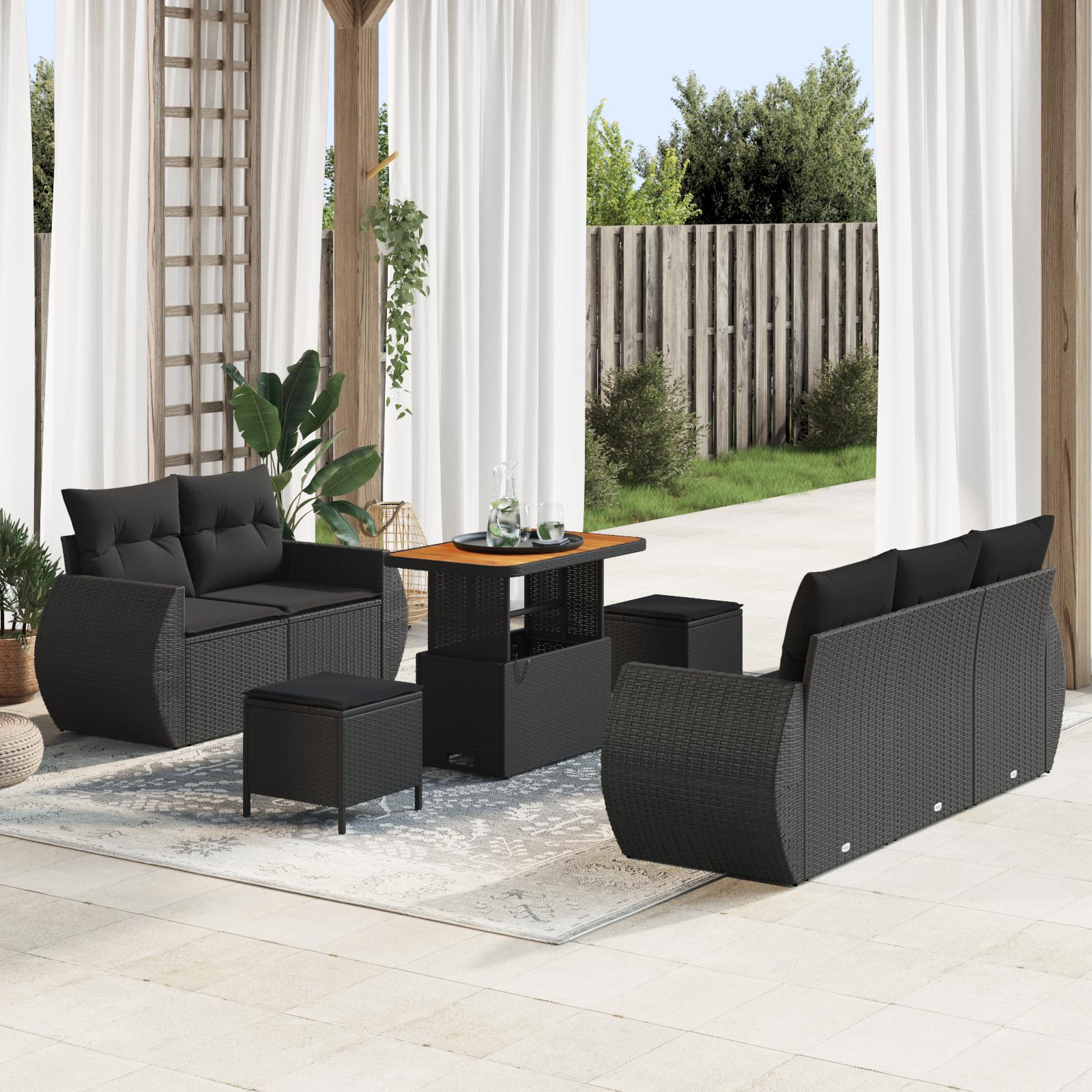 Havesofa SÃ¦t med pude med opbevaring 8 stk Sort 90 x 55 x 71 cm