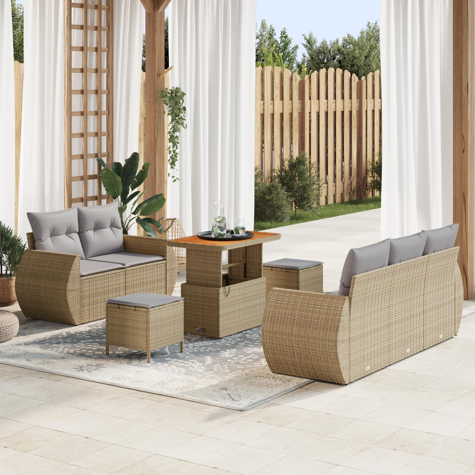 Havesofa SÃ¦t med pude 8 stk beige og lysegrÃ¥ 90 x 55 x 71 cm
