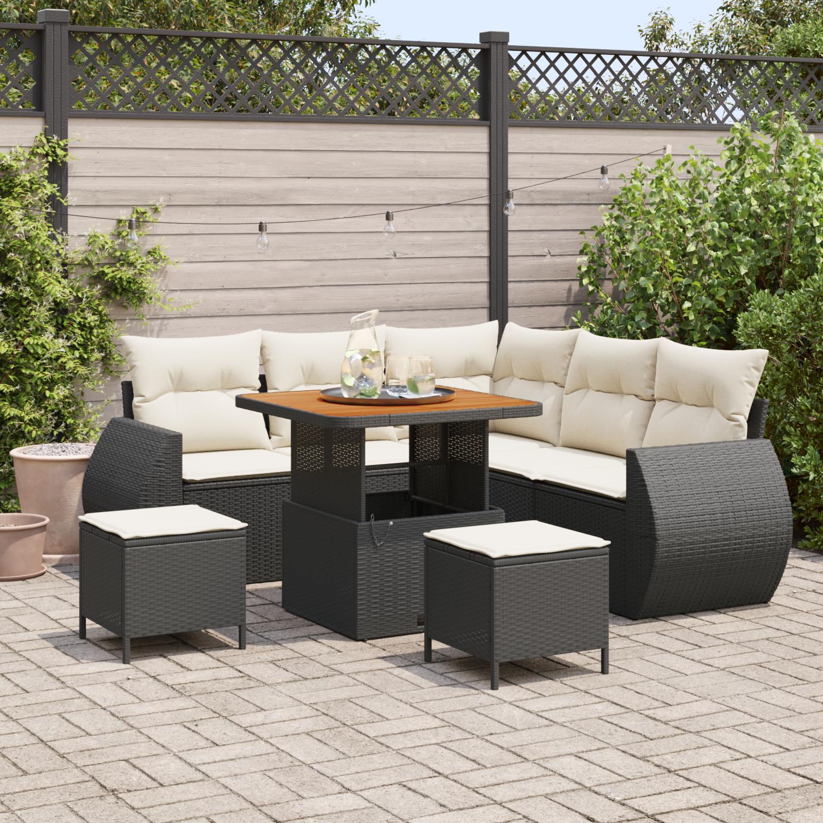 Havesofa SÃ¦t med pude 8 stk Sort og cremefarvet 80 x 80 x 71 cm
