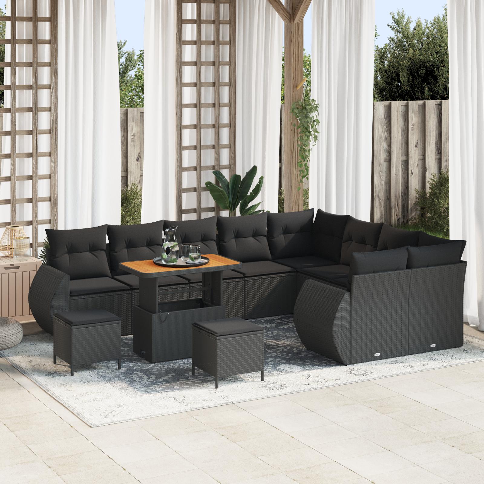Havesofa SÃ¦t med pude 12 stk Sort 90 x 55 x 71 cm