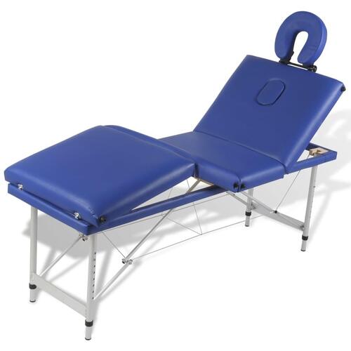 Blå foldbar massage tabel 4 zoner med aluminiumsramme