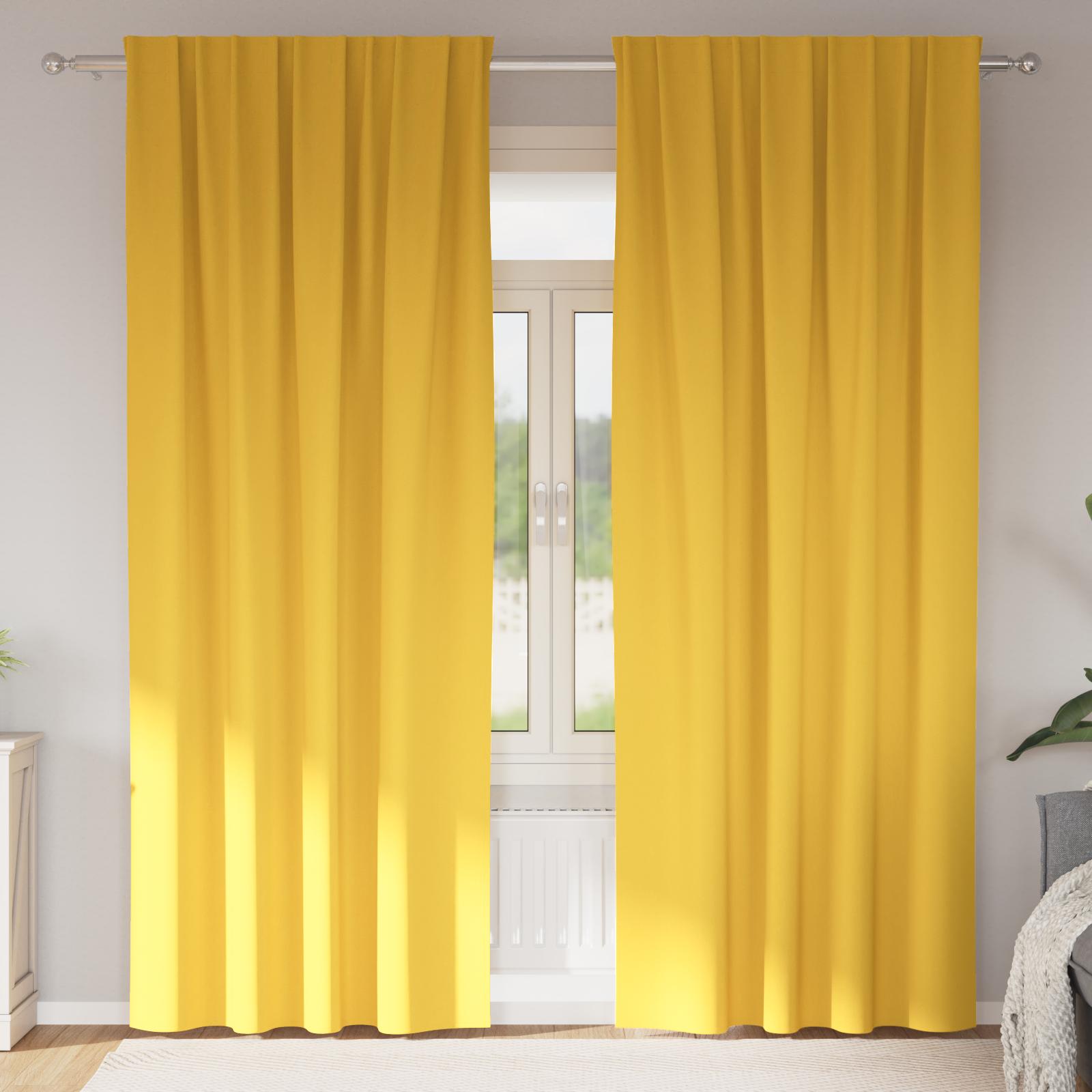 Gardiner med gardiner 2 stk sennepsgul 260 x 140 cm Polyester