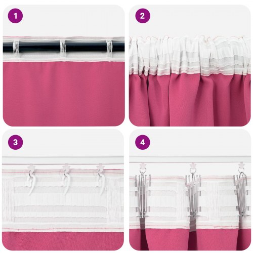 Gardiner med gardiner 2 stk Lyserød 260 x 140 cm Polyester