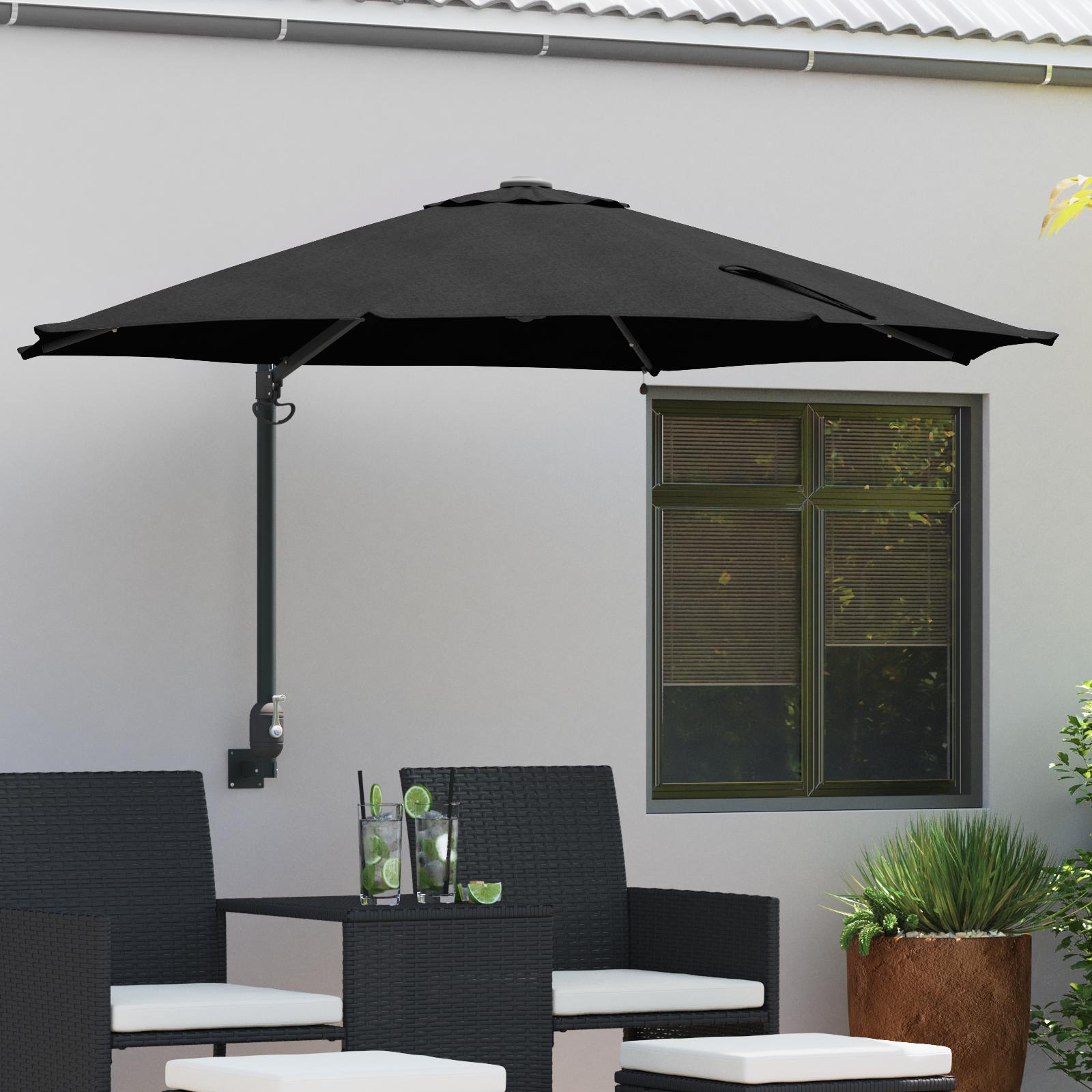 Væghængt haveparasol med LED - sort, 248 × 248 × 148 cm