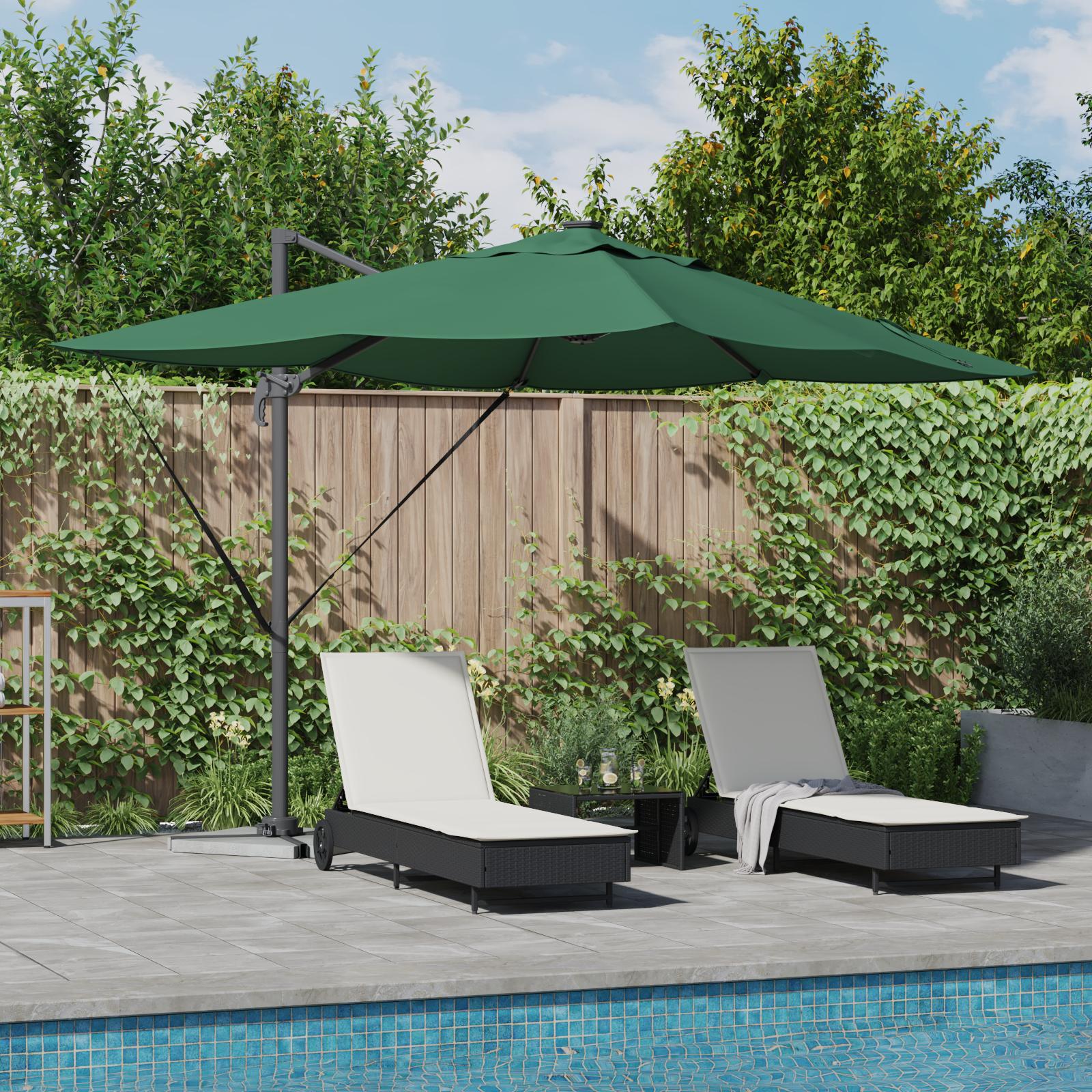 Kantilever Roma Parasol med lås Grøn og Sort 352 x 251 x 265 cm