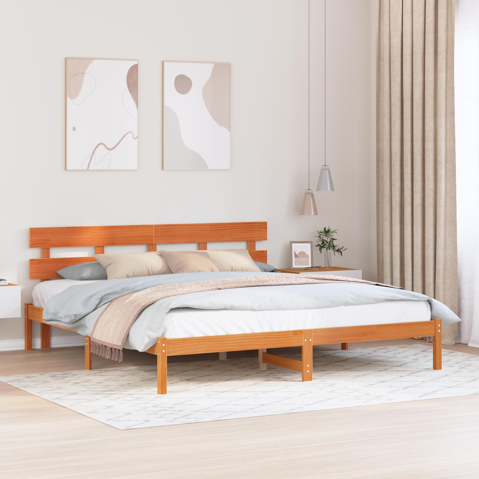 Sengestel med hovedgærde Brun 200 x 200 cm Massivt fyrretræ