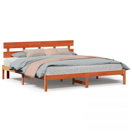 Sengestel med hovedgærde - brun 200 x 200 cm massivt fyrretræ