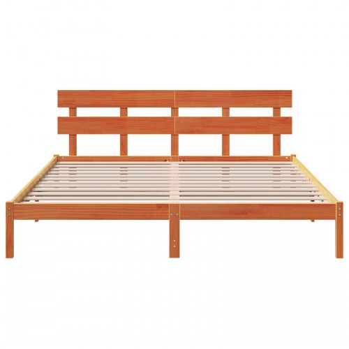 Sengestel med hovedgærde - brun 200 x 200 cm massivt fyrretræ