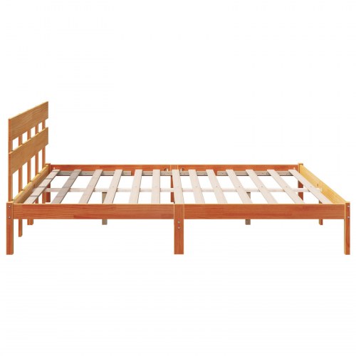 Sengestel med hovedgærde - brun 200 x 200 cm massivt fyrretræ