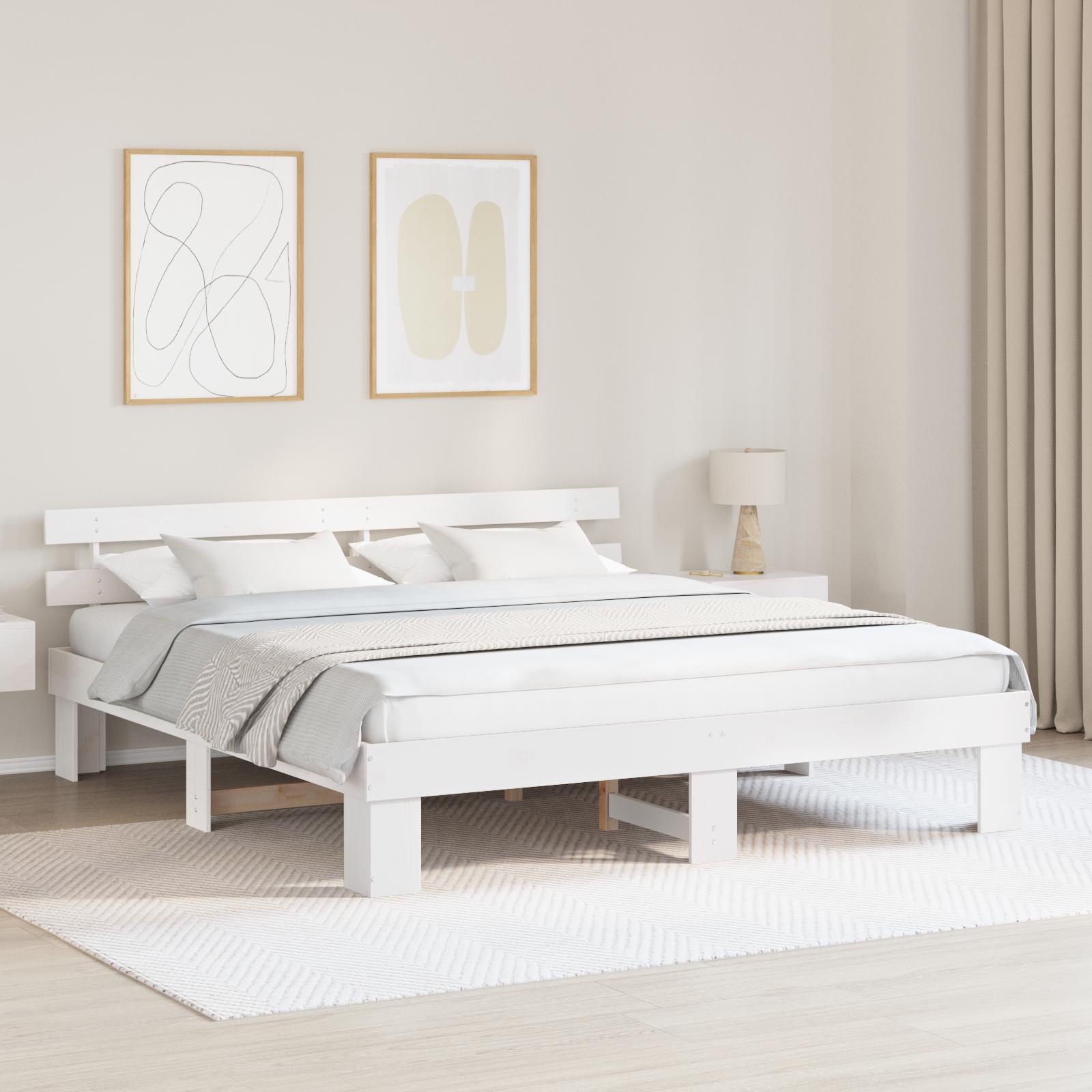 Sengestel med hovedgærde Hvid 200 x 200 cm