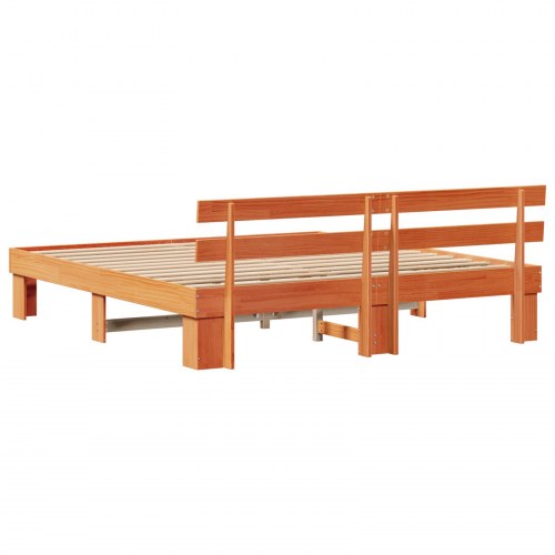 Sengestel med hovedgærde - voksbrun 200 x 200 cm i massiv fyrretræ