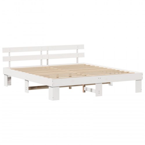 Sengestel med hovedgærde - hvid 180 x 200 cm i massivt fyrretræ