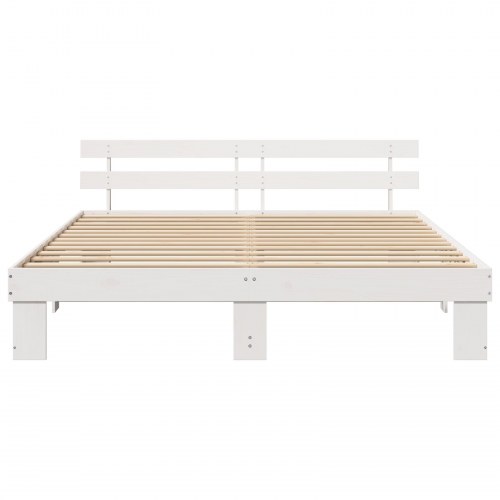Sengestel med hovedgærde - hvid 180 x 200 cm i massivt fyrretræ