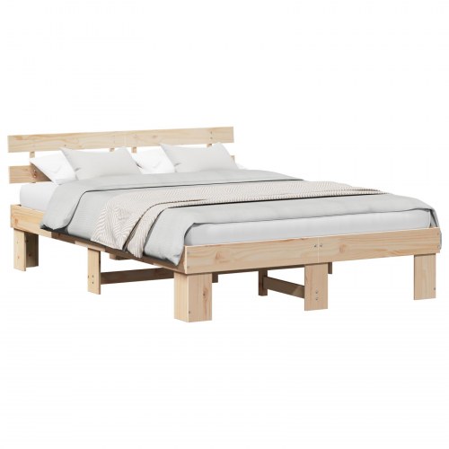 Sengestel med hovedgærde 160 x 200 cm - naturfarvet fyrretræ
