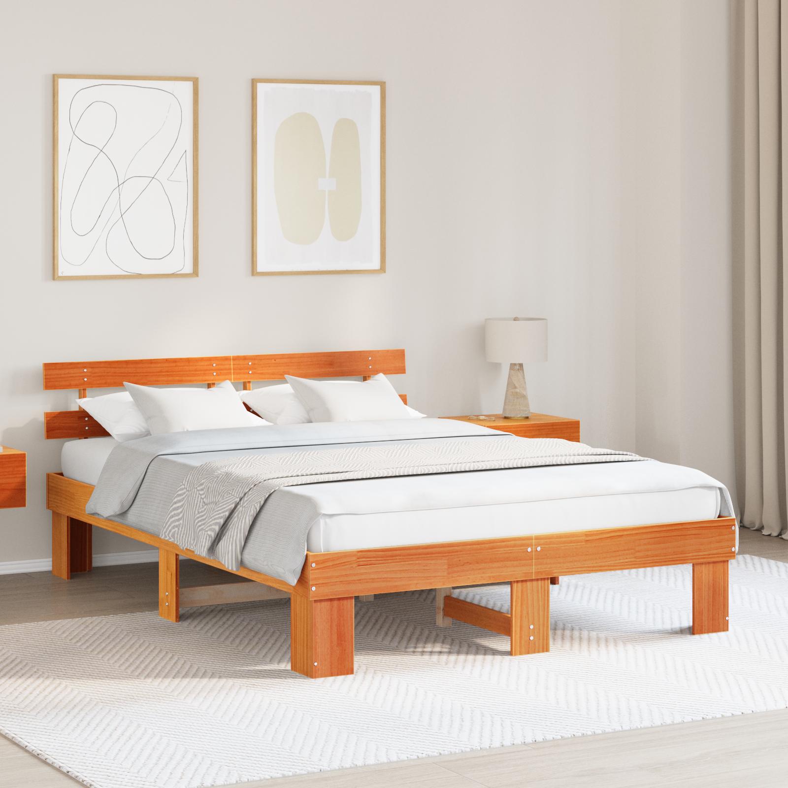 Sengestel med hovedgærde Brun 150 x 200 cm Massivt fyrretræ