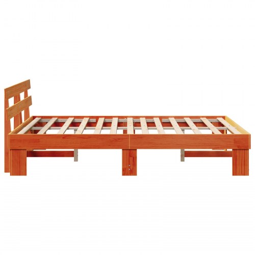 Sengestel med hovedgærde - voks brun 150 x 200 cm i massiv fyrretræ